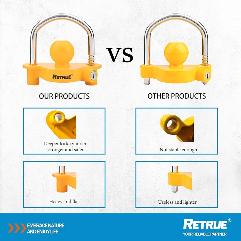 RETRUE Universal Coupler Lock Trailer Locks Ball Hitch Trailer Hitch Lock Adjustable Security Heavy-Duty Steel Fits 1-7/8 Inch, 2 Inch, 2-5/16 Inch Couplers Yellow - Image 3
